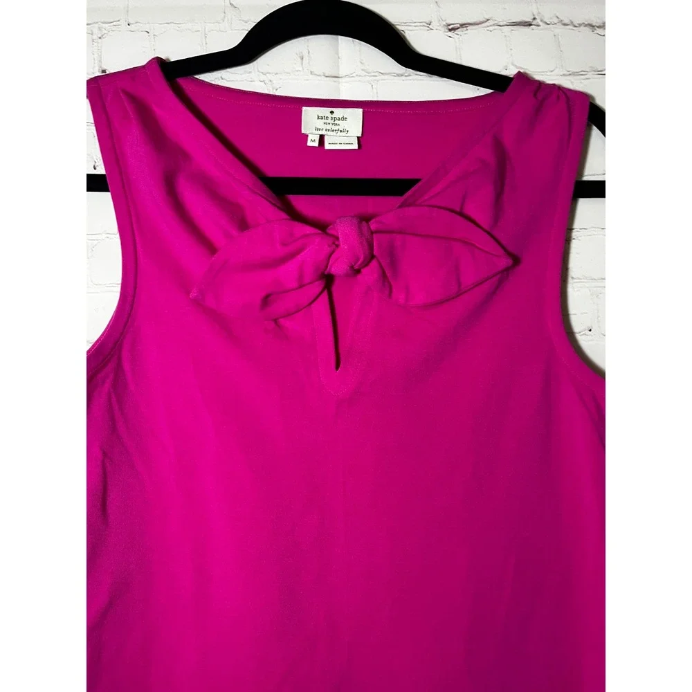 Kate Spade New York‎ Pink Bow Neck Sleeveless Top Fuchsia Cotton Blend Size M